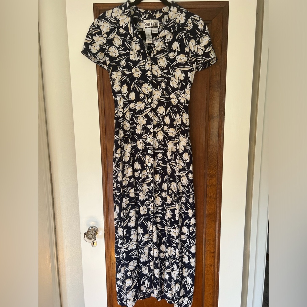 VINTAGE 90s Midi Floral Button Dress